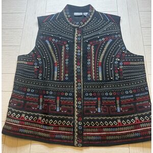 Chico's Embroidered Studded Vest Snap Front Boho Chic Indie Multicolor Size‎ 2